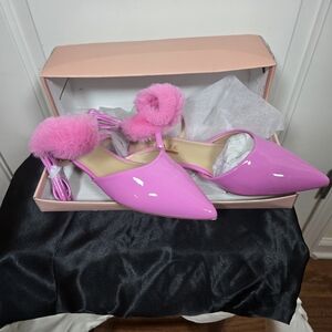 Glaze Pink Heels with Fur Accent
